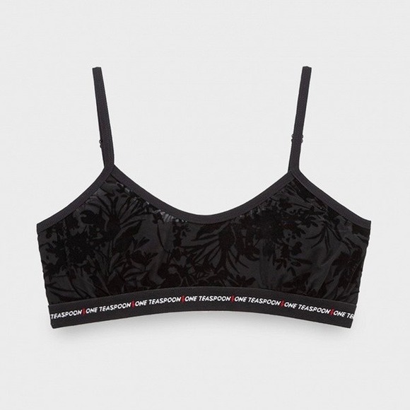 One Teaspoon Black Shadow Flower Mesh Bandeau Bralette Women XXL Lace Floral NEW - Picture 6 of 11